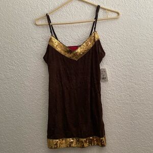 Woman’s tank top, size Medium, brown with sequins, polyester